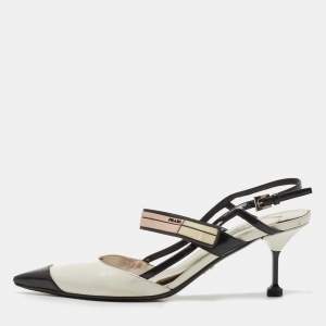 Prada Tricolor Leather and Rubber Slingback Pumps Size 39