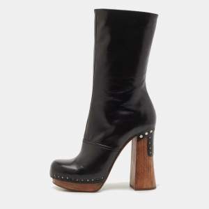 Prada Black Leather Calf Length Boots Size 38