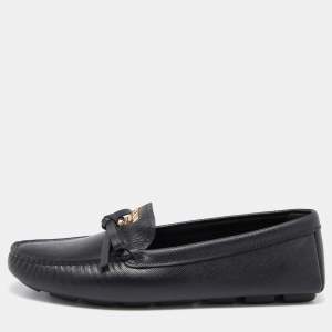 Pre Owned Prada Black Saffiano Leather Bow Detail Loafers Size 36