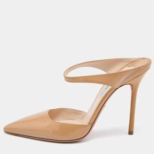 Prada Beige Patent Leather Pointed Toe Mules Size 37.5