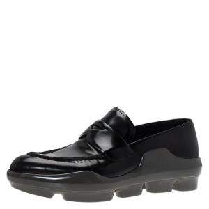 Pre Owned Prada Black Leather Platform Penny Loafers Size 39