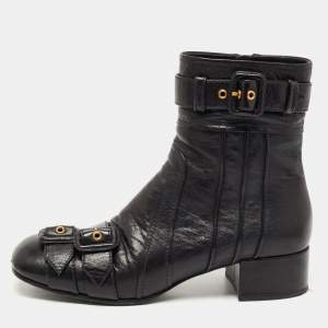 Prada Black Leather Ankle Boots Size 38.5