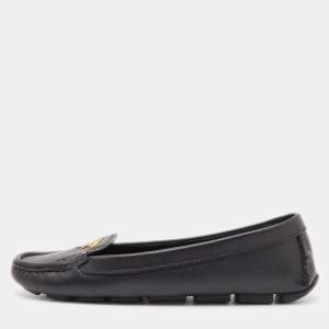 Prada Black Leather Slip On Loafers Size 38