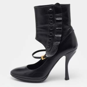 Pre Owned Prada Black Leather Ankle Boots Size 39
