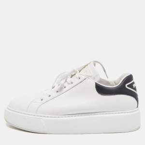 Prada White Leather Macro Low Top Sneakers Size 41