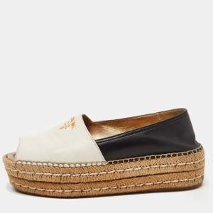 Prada White /Black Leather Peep Toe Espadrille Flats Size 38