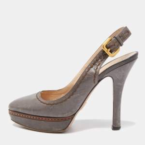 Prada Grey Leather Slingback Pumps Size 36