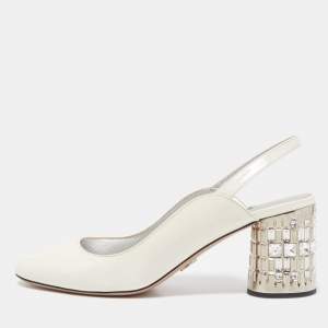 Prada White Patent Leather Slingback Pumps Size 39