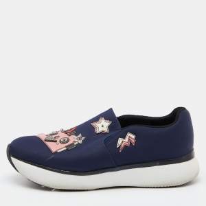 Prada Navy Blue Fabric Slip On Sneakers Size 38.5
