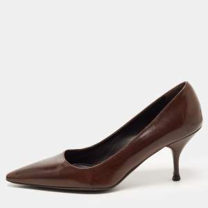 Pre Owned Prada Brown Leather Pointed Toe Pumps Size 37