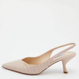 Prada Pink Croc Embossed Leather Pointed Toe Slingback Pumps Size 37.5