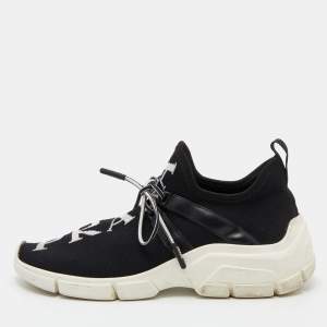 Pre Owned Prada Black Knit Fabric XY Logo Low Top Sneakers Size 35