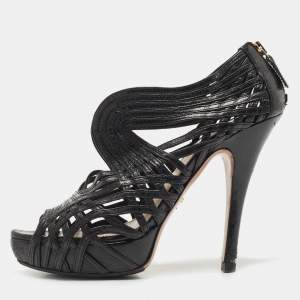 Pre Owned Prada Black Leather Cut Out Platform Open Toe Pumps Size 39