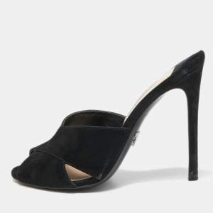 Prada Black Suede Criss Cross Slide Sandals Size 37
