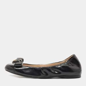 Prada Black Patent Leather Bow Detail Ballet Flats Size 36.5