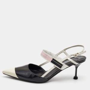 Prada Black/White Leather and Rubber Mary Jane Slingback Pumps Size 39.5