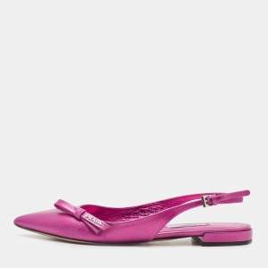 Prada Metallic Pink Leather Bow Pointed Toe Slingback Flats Size 37.5