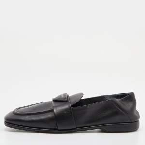 Prada Black Leather Logo Loafers Size 40
