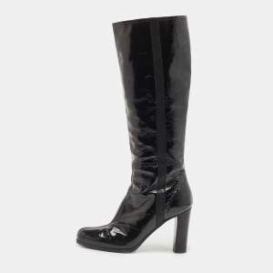 Pre Owned Prada Black Patent Leather Knee Length Boots Size 39