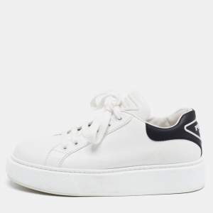 Prada White/Black Leather Macro Low Top Sneakers Size 37