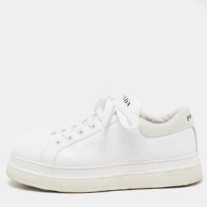 Pre Owned Prada White Leather Low Top Sneakers Size 38.5