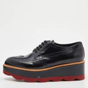 Prada Black Brogue Leather Platform Derby Sneakers Size 39