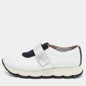 Prada White/Black Leather Low Top Sneakers Size 37.5 