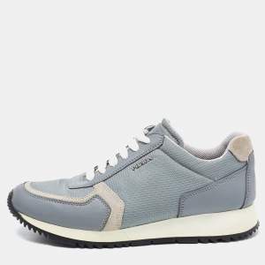 Pre Owned Prada Grey Mesh and Leather Low Top Sneakers Size 37.5