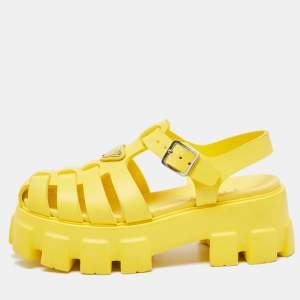 Prada Yellow Rubber Monolith Sandals Size 38