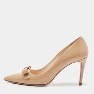 Prada Beige Patent Leather Bow Detail Pumps Size 37