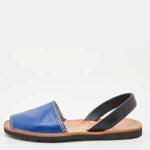 Prada Blue/Black Leather Slingback Flat Slides Size 38
