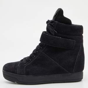 Pre Owned Prada Sport Black Suede High Top Wedge Sneakers Size 38