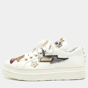 Prada White Leather Robot Queen Patchwork Low Top Sneakers Size 38