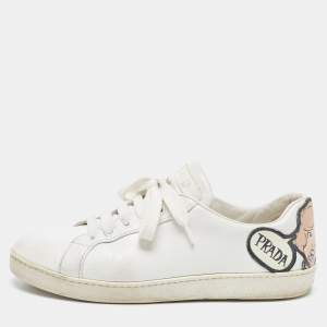 Prada White Leather Comic Strip Low Top Sneakers Size 37.5