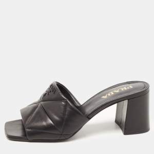 Prada Black Quilted Leather Slide Sandals Size 39