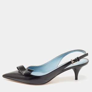 Prada Black Patent Leather Bow Slingback Pumps Size 36.5