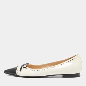 Prada Cream/Black Patent Leather Ballet Flats Size 38