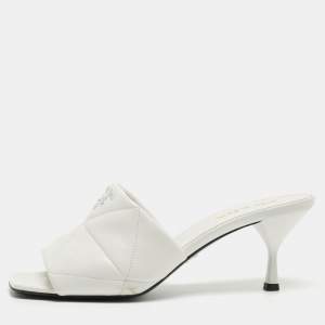 Prada White Quilted Leather Slide Sandals Size 41 