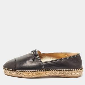 Prada Black Leather Bow Espadrille Flats Size 38.5