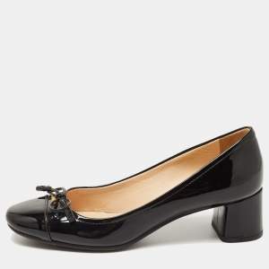 Prada Black Patent Leather Block Heel Pumps Size 35