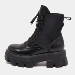 Prada Black Leather and Nylon Combat Boots Size 40