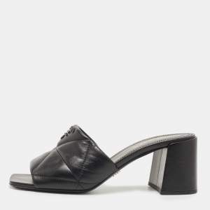 Prada Black Quilted Leather Slide Sandals Size 39