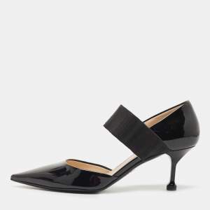 Prada Black Patent Leather Elastic Pointed Toe Pumps Size 38