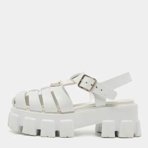 Prada White Leather and Rubber Monolith Platform Sandals Size 35