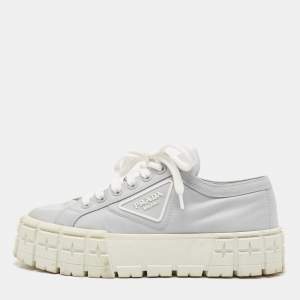 Prada Grey Nylon Double Wheel Lace Up Sneakers Size 40