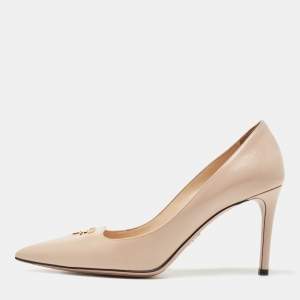 Prada Beige Saffiano Patent Leather Pointed Toe Pumps Size 39