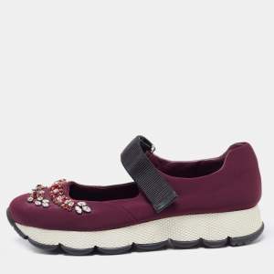 Prada Plum Neoprene Crystal Embellished Sneakers Size 39 