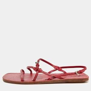 Prada Red Leather Strappy Flat Sandals Size 39