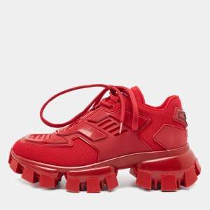 Prada Red Knit Fabric and Rubber Cloudbust Thunder Sneakers Size 37