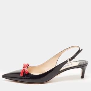 Prada Black/Red Patent Leather Bow Pointed Toe Slingback Sandals Size 40.5